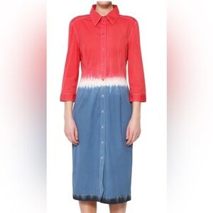 Prada Tie dye Red Blue Bicolour Shirt Dress Size 42 Collection 2004.
